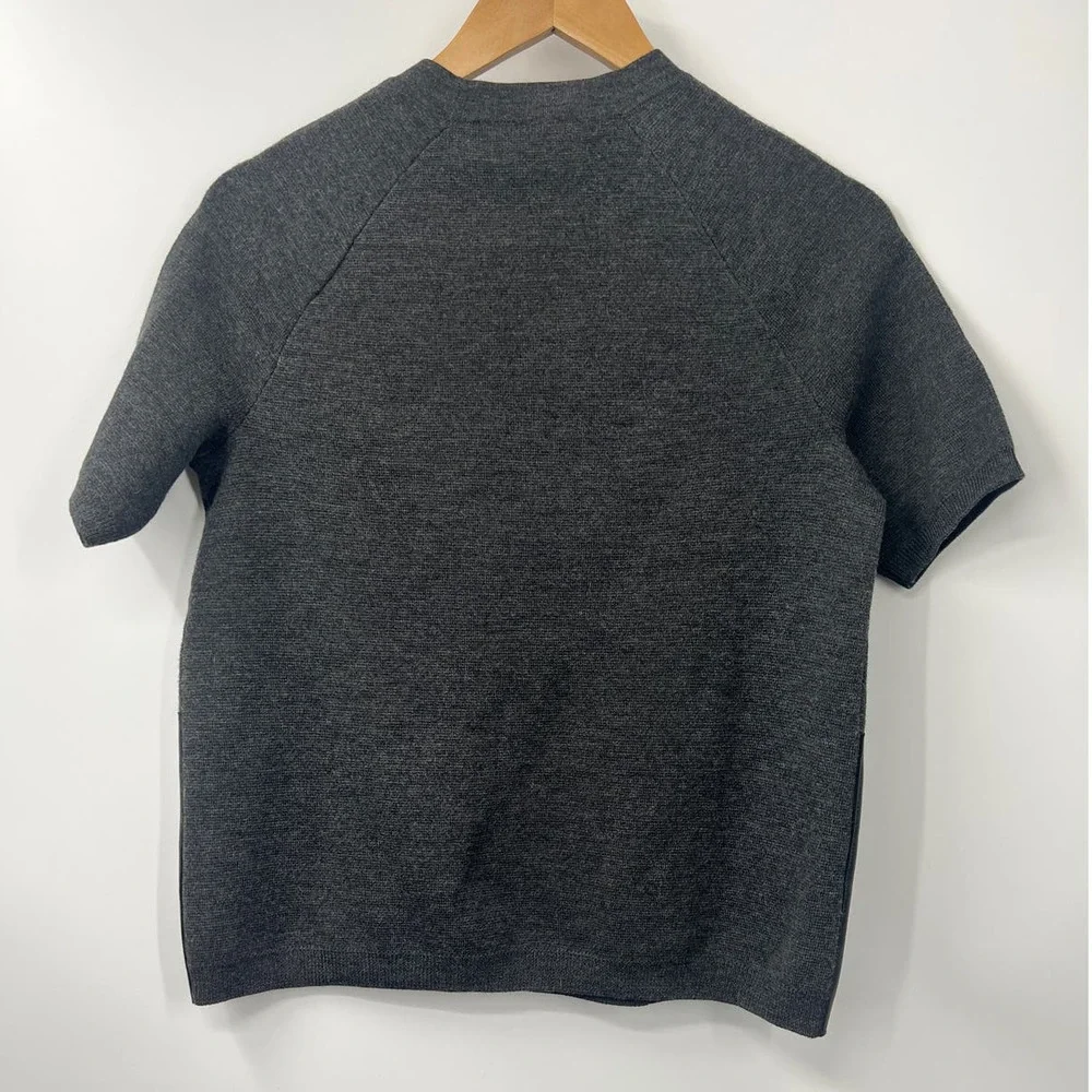 J Crew Merino Wool Leather Pocket Sweater Short Sleeve Crew Neck Gray XXS #2665‎